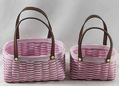 Набор корзин плетеных (секвойя), 24x19x11/25 B:22x14 см, 18x14x9,5/21 B:16x9 см, 2 шт., св.розовый
