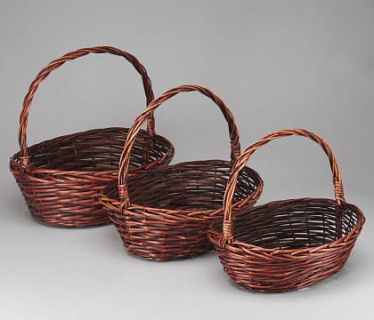 Набор корзин (ива): 46x38xH16xHH42, 41x33xH14xHH37, 36x28xH12xHH32, 3 шт., коричневый