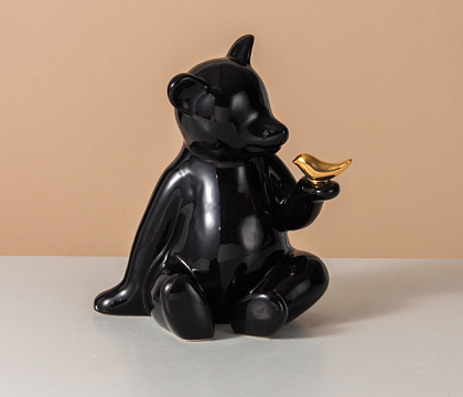 Статуэтка декоративная "Мишка", керамика, цвет черный, 20*16*23 см