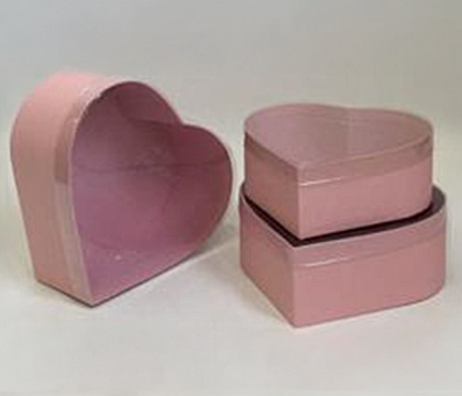 Набор коробок "Сердце", с прозр.крышкой, 3 шт., 23x20,7x9, 20,7x18,4x8, 18,4x16,1x7 см, розовый