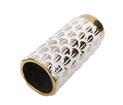 Ваза керамическая "Листья", цвет бело-золотой, 11*25 см