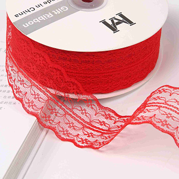 Лента декоративная "Изящное кружево", полиэстер, 45 мм х 50 ярд., красный (4 шт./упак.)