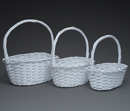 Набор корзин плетеных (ива): 40*30*H16 TH42, 35*25*H14 TH37, 30*20*H12 TH32, 3 шт., белый