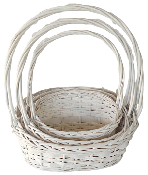 Набор корзин плетеных (ива): 35x30xH9/17xHH40 B27x20, 30x25xH8/15xHH35 B23x16, 25x19xH7/14xHH32 B20x12, 3 шт., белый