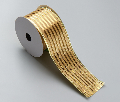 Лента новогодняя декоративная Золотые полосы 6,3*10 ярд, 1 шт., золото