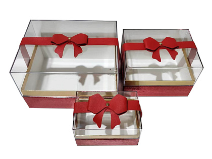 Набор коробок для цветов "Фантазия" 23*18*15, 18*14*12,5, 14*9*9 см, 3 шт., красный