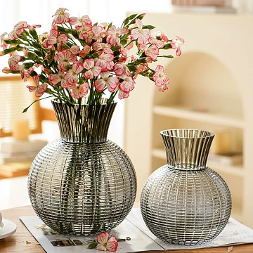 Ваза стеклянная 22*22*25 см, 1 шт., серый