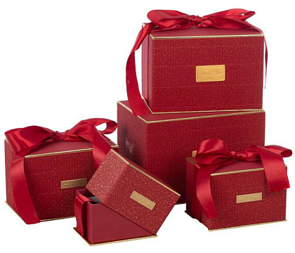 Набор подарочных коробок "Изящество"24*17*16,5, 21*15*14,5, 18*13*12,5, 15*11*10,5, 12*9*8,5, 5 шт., красный