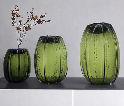 Ваза стеклянная D17,5 * H23,  1 шт., зеленый