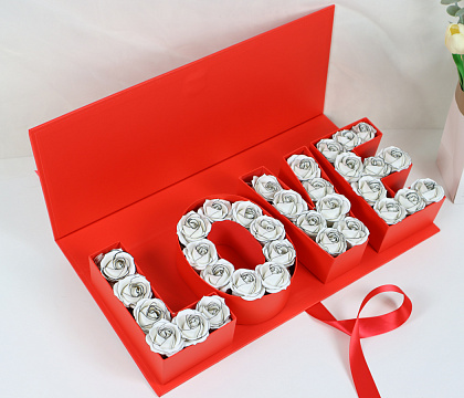 Коробка для цветов "LOVE" 45,6×19,5×6,8H см, 1 шт., красный