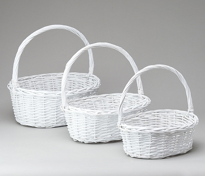 Набор плетеных корзин (ива), 44*36 H17 B34*24, 38*32 H14 B31*22, 32*25 H12 B27*17, 3 шт., белый