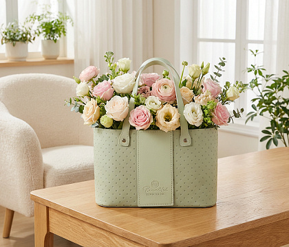 Коробка для цветов "Изысканная простота" 24,5*14*14,5, 1 шт., светло-фисташковый