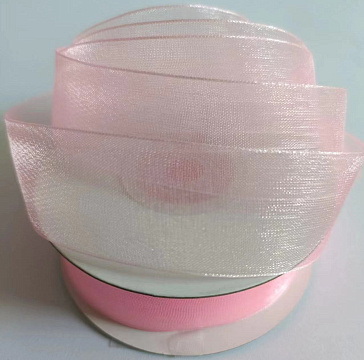 Лента органза на катушке, 25мм*25ярд, жемчужно-розовый (5 шт/упак)