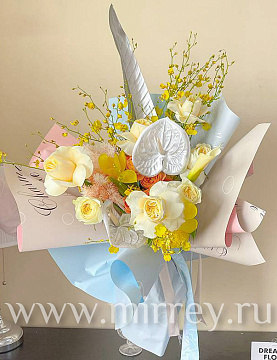 Упак. материал флористическая пленка "Кокетка ", 58 см х 58 см, 65 мкр, 20 листов/упак., беж с роз