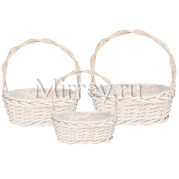 Набор плетеных корзин (ива), 35x26x12,5/35 см, 29x22x11/30 см, 23x18x9/25,5 см, 3 шт., кремовый