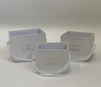 Набор коробок под цветы Сумочки "Be happy" 16,5x12x12,5 см, 14x11x11,5 см, 12,5x9x10 см, 3 шт., белы