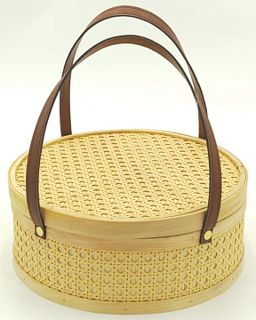 Корзина плетеная с крышкой (ротанг), Dia.28xH11/31 см, 1 шт., натур.