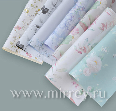 Дизайнерская бумага "Flowers", 53см х 53см, 100г/м2, 10 листов /упак, пастельно-голубой