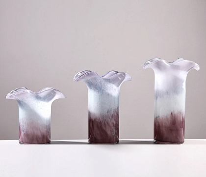 Ваза стеклянная D18 * H17,5,  1 шт., градиент фиолетовый/св.сиреневый