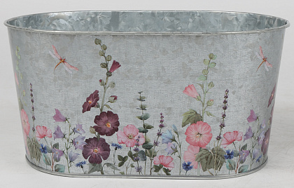 Декоративное овальное кашпо "Палитра природы" 22.5X13.7XH11.3  B:20X11 см. металл