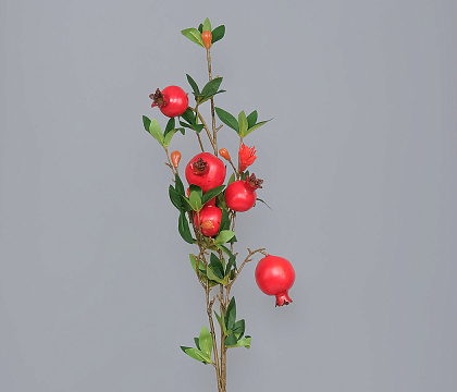 Ветка декоративная с гранатами (плоды D5 см - 2 шт., плоды D4 см - 3 шт.), 80 см, 1 шт.