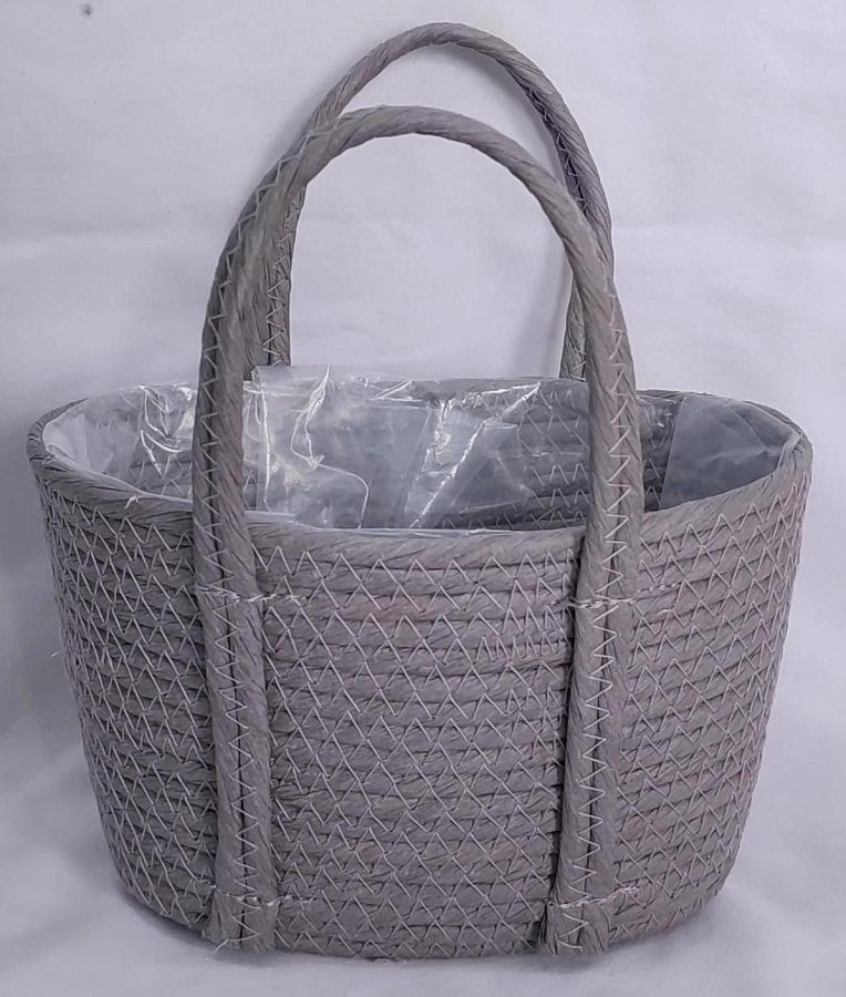 Корзина плетеная из эколозы 22x12xH13XHH25XB18X9, 1 шт., св.серый