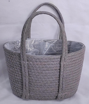 Корзина плетеная из эколозы 22x12xH13XHH25XB18X9, 1 шт., св.серый