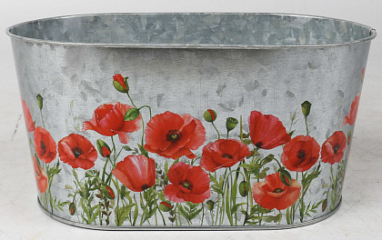 Декоративное овальное кашпо "Алые сны макового поля" 22.5X13.7XH11.3  B:20X11 см. металл