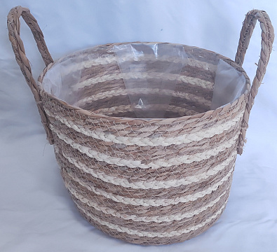 Корзина плетеная (рогоз): D30xH24xHH35 BD27, натур./выбеленн.