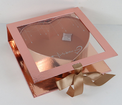 Коробка для цветов "От всего сердца" 25,3*25,2*8,2H, 1 шт., розовое золото