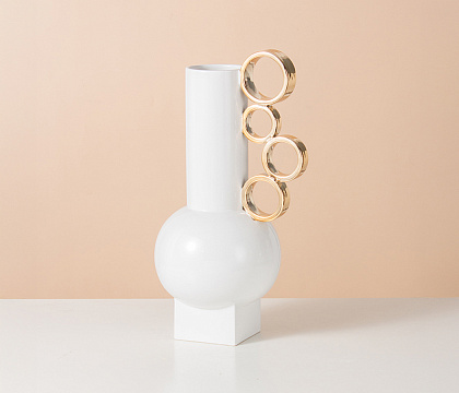Керамическая декоративная ваза серия "Кольца", цвет белый, 22,5*18*40 см