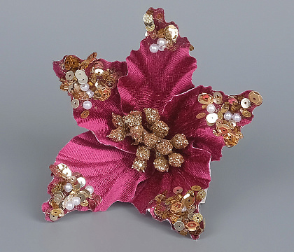 Декоративный новогодний цветок Пуансетия D15 см, 1 шт., малиновый