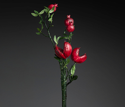 Ветка декоративная с гранатами (плоды D7 -2 шт., D5 см - 1 шт., плоды D4 см - 2 шт.), 90 см, 1 шт.