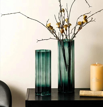 Ваза стеклянная D10 * H25 см, 1 шт., изумрудный