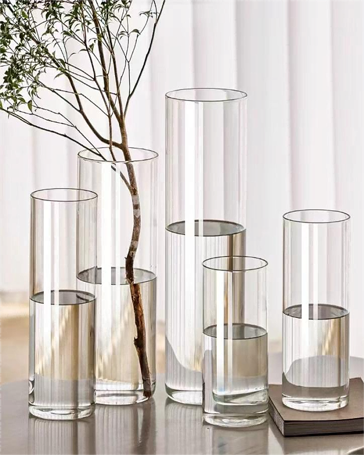 Ваза стеклянная D10 * H25 см, 1 шт, прозрачный