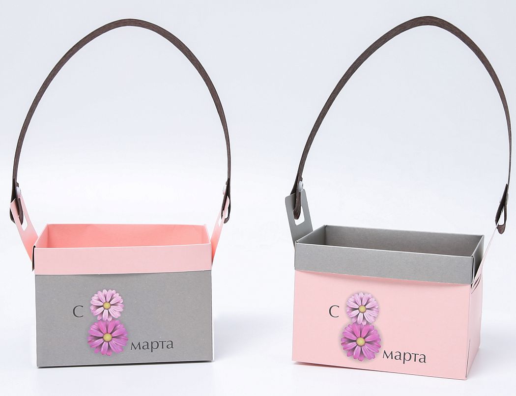 Коробка-трансформер "С 8 марта", крафт, 15x10x10,5 см, розовый/серый (4 шт/упак)