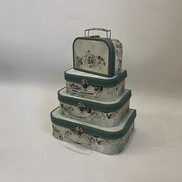 Набор коробок в виде сундука "Цветочный саундтрек" 30x20,5x9,3 см, 25x17,6x8,5 см, 20x14,5x8 см, 17x12x7,5 см, 4 шт., полынь