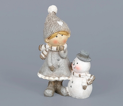 Декоративное новогоднее изделие Девочка со снеговиком, 11.5 см