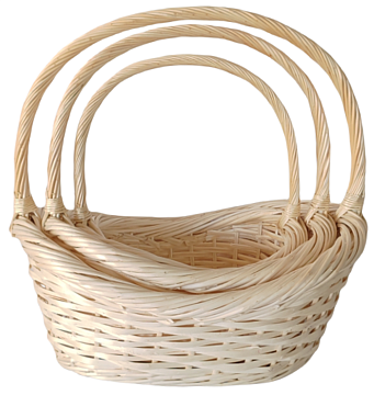 Набор корзин плетеных (ива): 50x40xH15/22xHH48 B38x27, 40x32xH14/19xHH43 B32x22, 33x25xH13/17xHH38 B26x18, 3 шт., выбеленный