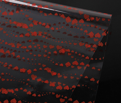 Упак. материал флористическая пленка "Сердечные нити", 50 мкр, 57 см х 10 м, красный