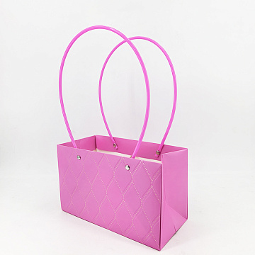 Пакет подарочный тисненый золотым фольгированием, 22*10.5*13.5 см 10 шт./упак, ярко-розовый