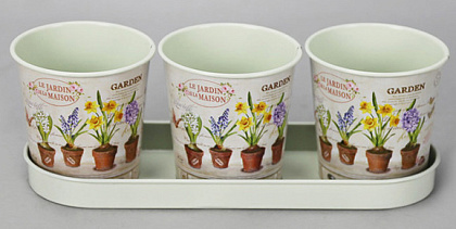 Набор декоративных кашпо "Жардэн" кашпо 8XH8 B6CM, поднос:23x8xH2СМ, 3 шт., металл