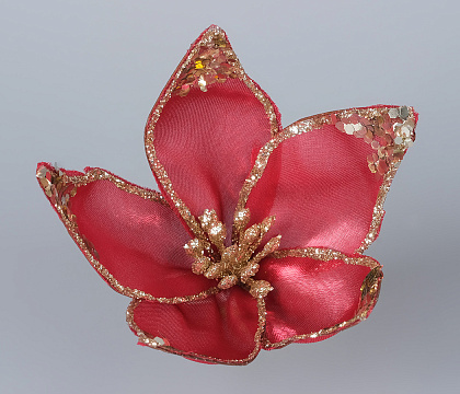 Декоративный новогодний цветок Пуансетия D15 см, 1 шт., красный/золото