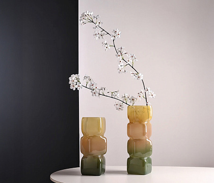 Ваза стеклянная D10 * H34,  1 шт., градиент зеленый/лимонный