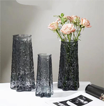 Ваза стеклянная D9 * H20 см, 1 шт., серый