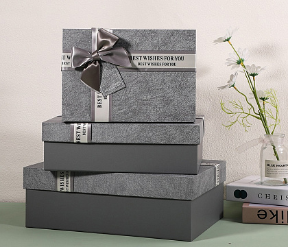 Набор коробок подарочных 29*21*9,5, 26*19*8, 23*17*6,5 см, 3 шт., светло-серый