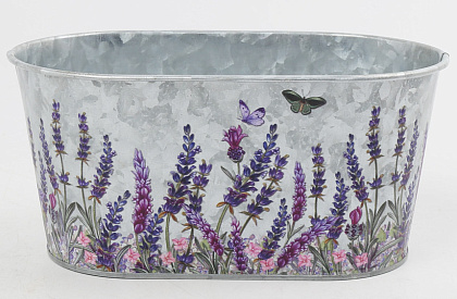 Декоративное овальное кашпо "Лавандовый сад" 22.5X13.7XH11.3  B:20X11 см. металл
