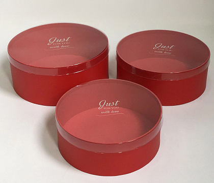 Набор коробок, круглые с прозрачной крышкой, 3 шт., 26,5x11,2 см / 24х9,7 см / 22,5x8,3 см, красный