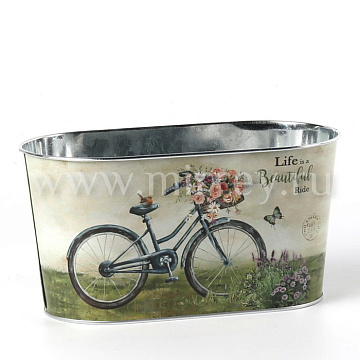 Декоративное овальное кашпо "Жизнь прекрасна" 22.5X11.5XH12 см. металл