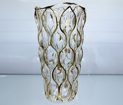 Ваза стеклянная D13 * H24 см, 1 шт., прозрачный/золото